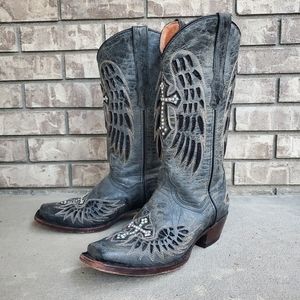 Innovation cross wings bling western leather women's cowboy boots 1857